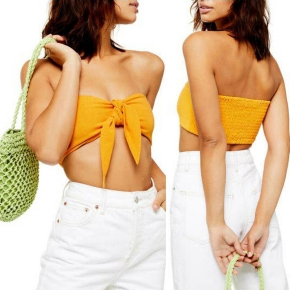 TOPSHOP Orange Tie Front Bandeau Top Yellow size 12